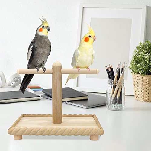 Litewoo Parrot Perch Bird Stand Natural Wood Quartz Sand Birdcage Play Gym T Perch Fits for Parakeet Budgies Cockatiel Cockatoo Conure Lovebirds Finches C