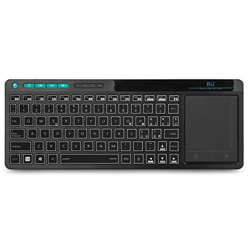 Rii Mini i18+ Wireless (disposición italiana) Teclado retroiluminado con ratón touchpad multitáctil para Smart TV, Mini PC, HTPC, consola, ordenador