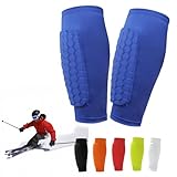 Shin Defender Shin Guards Kids, Soccer Shin Guards for Youth Adult, Lightweight Calf Protective Gear for Football Soccer with Honeycomb Pads (Blue, L)
