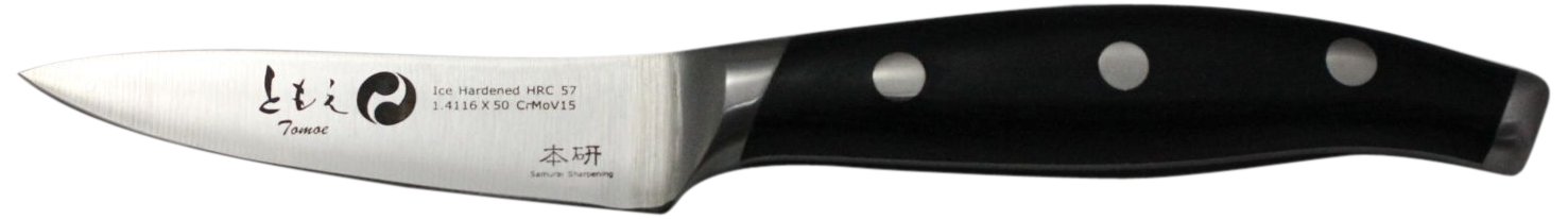 BigWood Boards 1.4116 CrMoV15 Steel Paring Knife with Curved Black Pakka Wood Handle, 3-Inch
