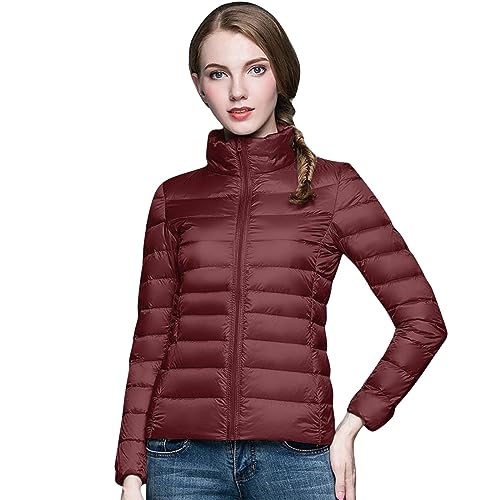 Lightweight Wine-Colored Puffer Jackets for Women - Stylish and Packable Winter Coats in Large Size - Image 6