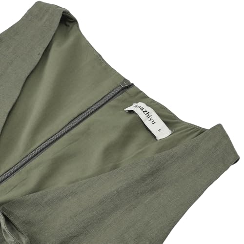 Image of Amazhiyu Womens 100% Linen Summer V Neck Tie Front Sleeveless Mini Tank Dress