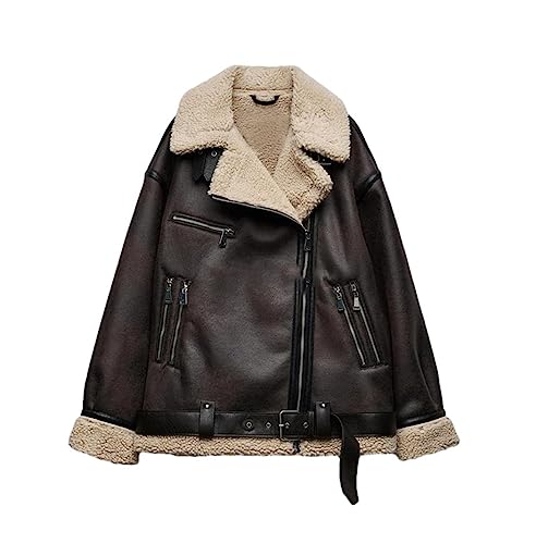 Veste en cuir et laine d'agneau pour femme manteau chaud d'automne hiver