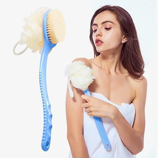 Image of Back Scrubber Shower Brush, Long Handle for Shower, Back Scrubber for Shower with Loofah and Exfoliating Mitt, Shower Brush for Bath Dry Brush, Body Brush for Men Women (small, 1, count)