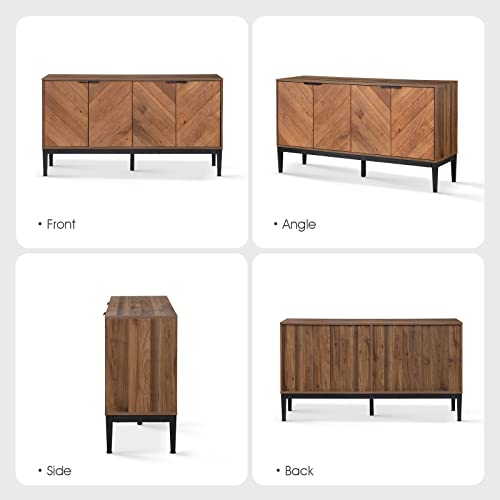 Hulala Home 55" Sideboard Buffet Cabinet, Kitchen Storage Cabinet With 4 Doors & 2 Removable Shelves, Cupboard Console Table Accent Cabinet For Dining Room, Hallway, Walnut #TOP5