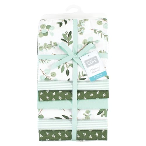 Image of Little Treasure Hudson Baby Cotton Poly Flannel Receiving Blankets Multipack, Green Eucalyptus, 30x30 inches