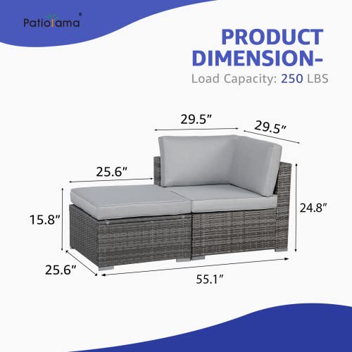 Patiorama 2-Piece Patio Furniture Sofa Set, Outdoor Sectional Sofa, All-Weather Grey PE Wicker Rattan Conversation Set, Outdoor Loveseat, Patio Seating for Balcony Garden Pool (Light Grey Cushion)