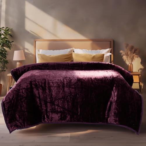 Image of ABRAZO Reversible Mink Blanket for Winter & AC | Double Bed 220x240 cm Soft & Warm Blanket /Dohar /Quilt /Comforter | All Season Use | (Wine)