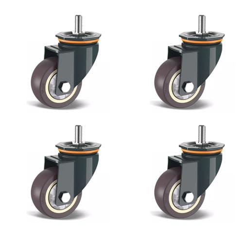 Dijateman Roulette Charge Lourde 63/75/100mm avec Frein, roulettes pour Meubles avec Tige Fileté M16*30, 4 TPR roulettes Jusqu'à 336KG, pour Meubles/Chariots(Swivel,2.5inch)