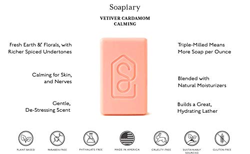 Soapiary Luxury Triple Milled Soap Bar - Natural Vegan Plant-Based Hypoallergenic Bath Soaps – Vetiver Cardamom Calming, Single Bar #TOP3