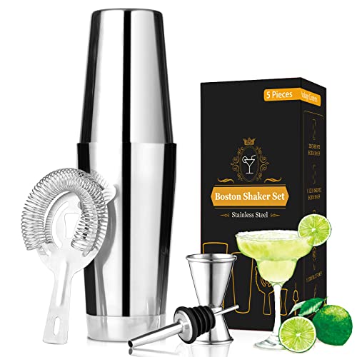 Boston Cocktail Shaker Set, Euups 18Oz Unweighted & 28Oz Weighted Martini Shaker Set With Cocktail Strainer Pourer And Jigger For Bartending Kit Drink Shaker Bar Tools #TOP3