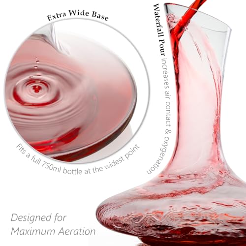 Wine Decanter & Accessories (Cork Stopper + Cleaning Beads) - 100% Lead-Free Crystal Wine Carafe – Unique Gift Idea