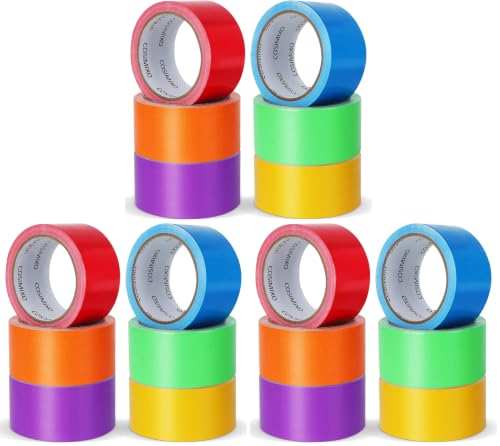 Image of COSIMIXO 18-Pack Rainbow Colored Duct Tape 15 Yards x 2 Inch Heavy Duty, No Residue, Tear by Hand & Waterproof,Great for Packaging, Arts & Crafts, Color-Coding, and DIY Projects