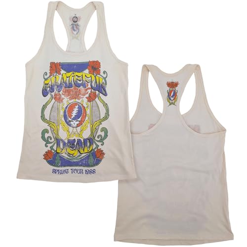 Ripple Junction Grateful Dead Spring Tour 1988 Flowers and Stealie Womens Racerback Tank Top Natural Medium