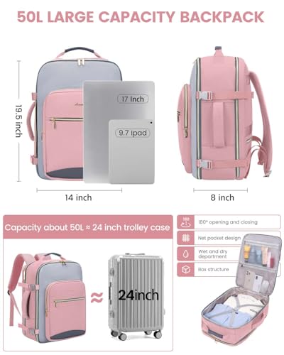 Image of LOVEVOOK 50L Travel Backpack for Women & Men, Airline Approved Carry On Luggage with 3 Packing Cubes, TSA Overnight Bags, Waterproof Personal Item Bag, Weekender Essentials Backpacks fits 17 inch Laptop