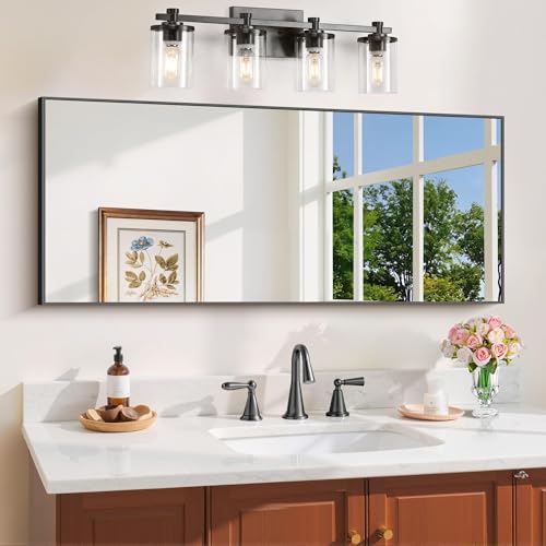 Image of COFENY Black Bathroom Mirror for Wall, 20x48 Inch Rectangle Mirror with Metal Frame, Modern Vanity Mirrors for Bathroom Living Room, Entryway Hangs Horizontal or Vertical