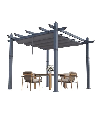 10 x 10 Ft Aluminum Pergola, Outdoor Metal Gazebo with Adjustable Canopy, Reinforced Frame Outdoor Shelter for Backyard, Patio, Lawn and Deck - Grey