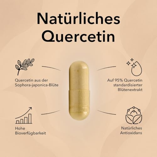 Medicom - Quercetin, Natürliches Quercetin mit Sophora Japonica Blütenextrakt, Schützt die Zellen vor Oxidativem Stress, mit Antioxidativer, Entzündungshemmender und Senolytischer Wirkung - 60 Kapseln
