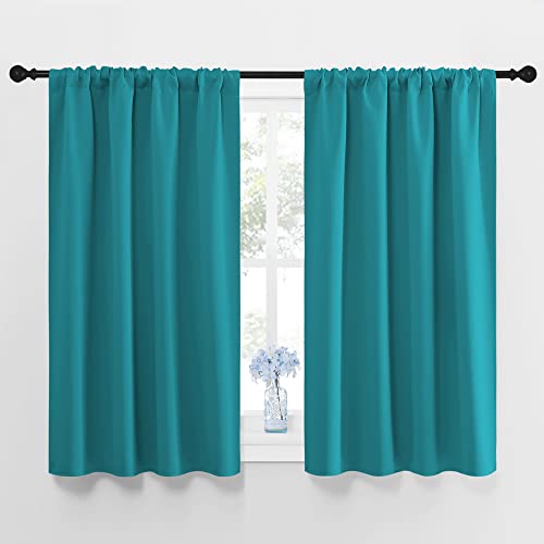 NICETOWN Peacock Blue Blackout Curtains Panels for Window, Thermal Insulated Rod Pocket Blackout Drapes/Draperies for Living Room (2 Panels, W42 x L48 inches)