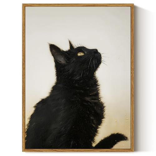 Image of ARPEOTCY Vintage Framed Canvas Wall Art, 12x16inch, Farmhouse Black Cat Wall Decor, Animal Art Prints Home Decorations, Cottagecore Paintings for Living Room Bedroom Office Decor