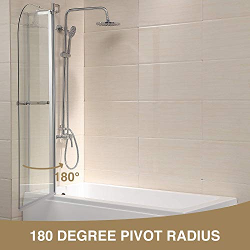 mecor Clear Glass Bathtub Shower Door, Glass Enclosure Hinged Bathtub Door Frameless, 55\"X39\" , 1/4\" Clear Glass Over 180° Pivot Radius Chrome Finish - Thumbnail 3