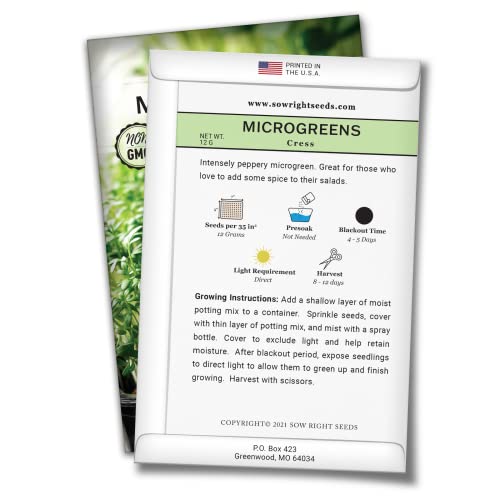 Sow Right Seeds - Cress Microgreen Seed For Growing - Instructions To Quickly Grow Your Own Delicious And Healthy Microgreens - Plant Indoors With No Special Equipment - Minimum Of 12G Per Packet (About 4800 Seeds) #TOP1