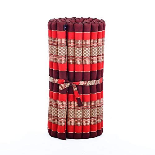 Image of Leewadee - Foldable Floor Mattress - Japanese Roll Up Futon -Trifold Tatami Mat- Guest Floor Bed - Camping Mattress - Thai Massage Mat, Kapok Filled, 75 x 28 inches, Red