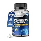 Magnesium 6-in-1 Complex, 2550mg with Magnesium Citrate, Glycinate, Malate, Oxide, Taurate and Orotate - Promotes Sleep, Energy and Muscles - For Stress & Anxiety Relief - 120 Capsules by HealthEssent
