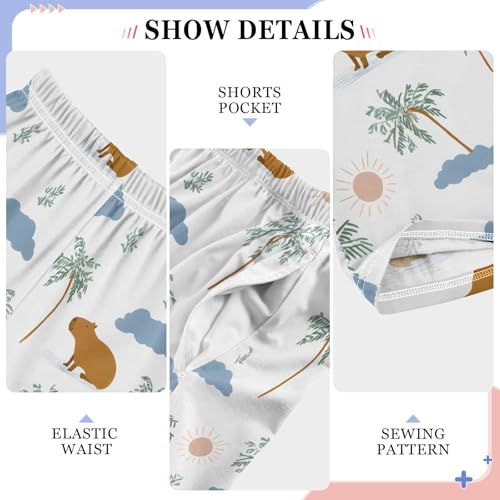 ALAZA Capybara Palm Tree Sun Cloud Pajama Lounge Pants Long Sleep Pajama Bottoms with Pockets4