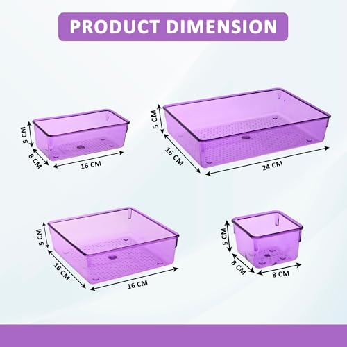 Image of Kuber Industries Acrylic Set of 7 Transparent Cosmetic Organizer Tray | Drawers Organisers for Kitchen, Office and Bathroom Vanity Makeup | Stationery Storage Drawer Divider Tray | Purple