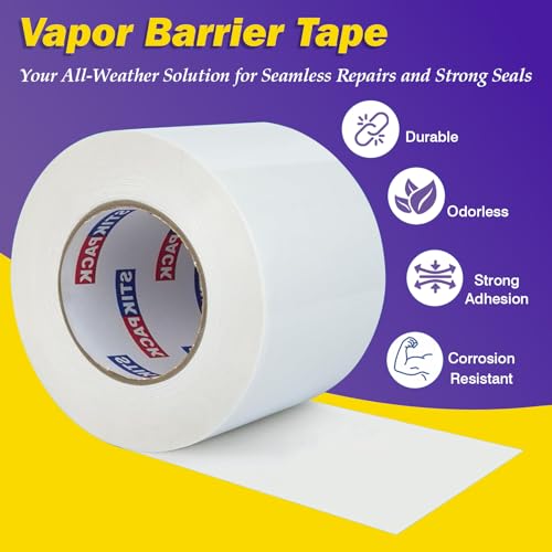 STIKPACK 1Pack Vapor Barrier Tape, 2in x 180ft, Heavy Duty White Polyethylene Seam Tape,for Stucco, Crawlspaces, Repair, Underlayment Seams, Metal Building Seams,Waterproof by STIKPACK - Image 2