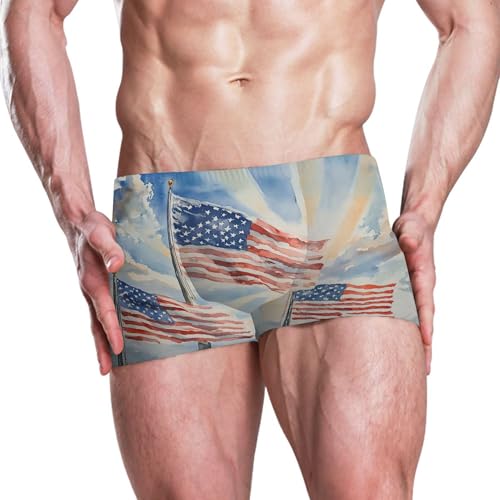 July 4th Independence Day American Flag Mens Swim Trunk Swimwear Swim Brief Square Leg Board Short S S04070722