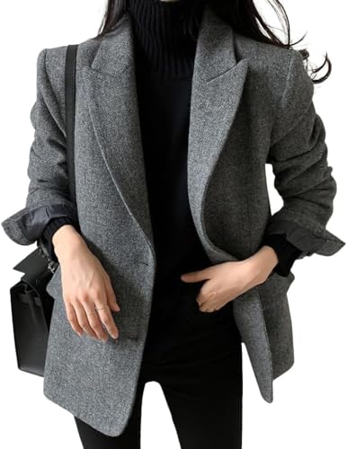 Blazer Casual da Lavoro Invernale in Misto Lana da Donna