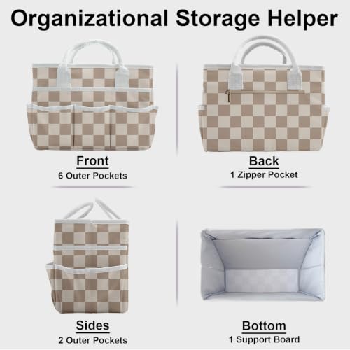 Image of Cupohus Art Organizer Craft Storage Tote Bag with Handles Checkered