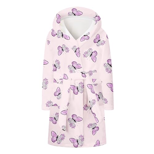 Image of Umeyda Girls Fleece Hooded Robes, Warm Printed Bath Robe for Kids Soft Fuzzy Bathrobe for Gifts