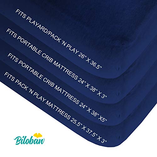 Biloban Pack N Play Fitted Sheets Waterproof 2 Pack, 100% Natural Cotton Playard/Mini Crib Sheets, Portable Pack And Play Sheets, Navy Blue #TOP1
