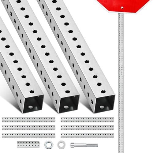 3 Pcs 6 ft H x 2 in W Square Sign Post with 7/16" Dia Holes