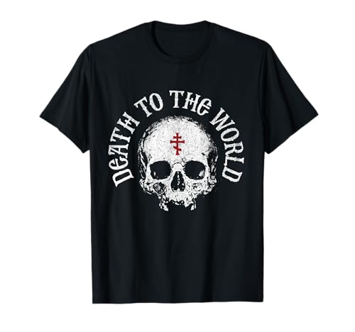 Death to The World Eastern Orthodox Christian Cross Skull T-Shirt