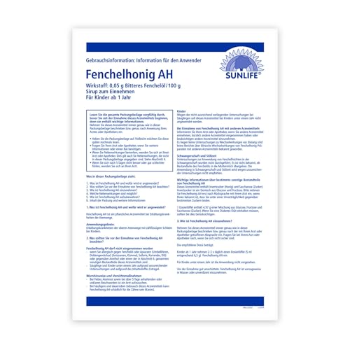 SUNLIFE Fenchelhonig AH 350 g - Sirup gegen Erkältung & Husten - Wirkstoff bitteres Fenchelöl - Hustenlöser für Kinder ab 1 Jahr - Fenchelhonig flüssig