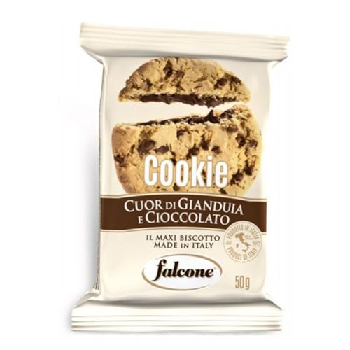 Falcone Cookies Cuor di Gianduia e Cioccolato Expo Bar 13 pz Maxi Biscotti da 50 gr Made in Italy per La Colazione