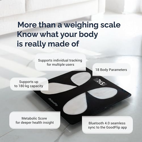 Image of Smart Body Composition Analyser & Digital Scale - 18+ Body Metrics, Bluetooth App Sync (Android & iOS), Accurate Body Weight & Health Tracking, Auto Step-On, 180 kg Max