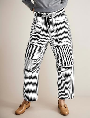 Barrel Jeans for Women Striped Drawstring Patchwork Pants Wide Leg Boyfriend Denim Pants3