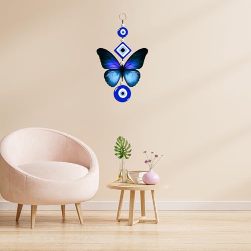 Image of Genxtra Blue Evil Eye Butterfly MDF Wall Hanging - Good Luck Charm for Housewarming, Diwali & Festive Decoration