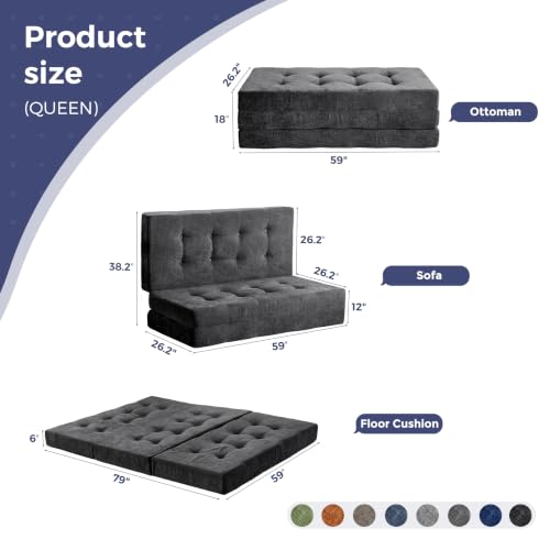 Image of MAXYOYO 6 inch Folding Sofa Bed for Floor, Tufted Tri-Fold Floor Mattress