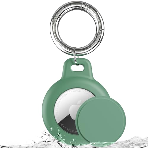 IPX8 Waterproof AirTag Keychain Holders for Apple AirTag, with Silicone Air Tag Case, Key Ring, Chain, and Compatibility with GPS Item Finders – Essential Accessory(Green)
