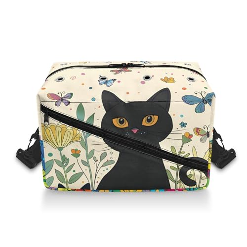 Bolsa de crochê, armazenamento de fios, dois bolsos internos e externos, 8 ilhós, fácil triagem, agulhas organizadoras de tricô de grande capacidade