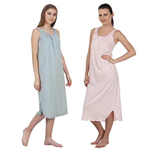 Image of BLAZON Women's Cotton Hosiery Solid Maxi Nighty Slip (Pack of 2) Available Sizes: S, M, L, XL, 2XL, 3XL, 4XL, 5XL