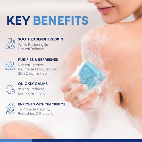 Image of Hermon Antifungal Soap with Tea Tree Oil: Antifungal Treatment Bar Soothing Care & Relief of Itchy for Ringworm, Jock Itch, & Athlete's Foot - Body & Face Wash - Original & Lavender 4Pack