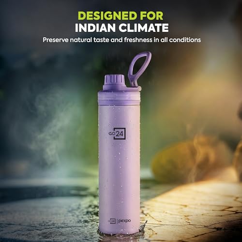 Image of PEXPO Go24 Aqua Sip 900 ISI Certified Stainless Steel Sipper Water Bottle - 800ml (Pack of 2)| Single Wall Fridge Bottle | Easy to Carry Handle | For Home, Office, Gym, Trekking - Orchid Purple