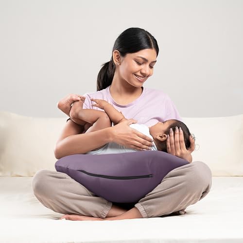 Image of Wakefit Nursing Pillow for Breastfeeding & Baby Care | 5 in 1 Feeding Pillow with Bamboo Waterproof Removable Cover | Super Soft & Machine Washable Waterproof Cover | Lavender